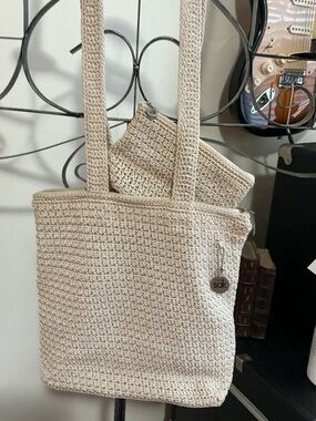 The Sak Cream Crochet Tote Bag with Matching Pouch